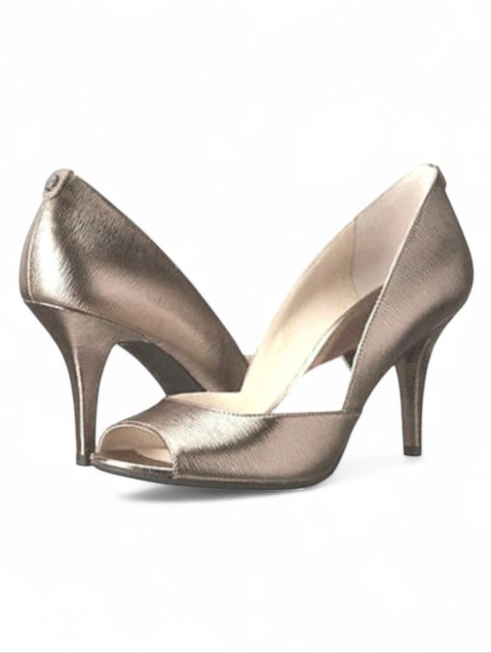 MICHAEL Michael Kors Natalie Metallic Open-Toe Pump, Nickel 7½